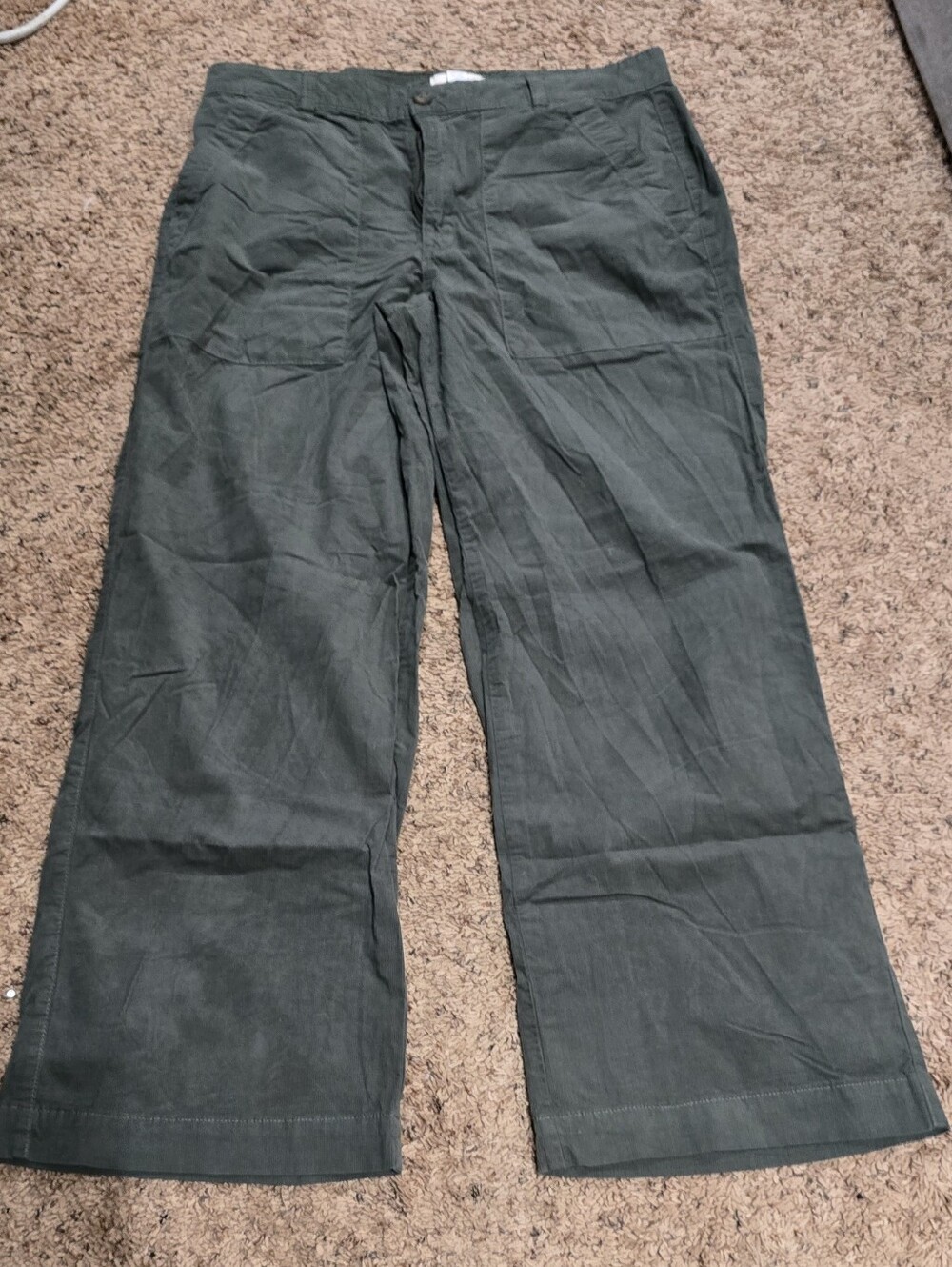 Vintage Womens Dark Green Corduroy Wide-Leg Pants